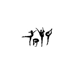 Silhouette gymnast dancer, set of ballerina female flexible pose 