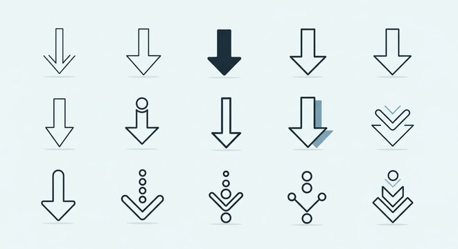 Discover a versatile collection of modern, clean arrow icons perfect for navigation, downloads, and direction indicators in any digital project.