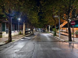 Night view of road in Montecatini Terme, Italy

