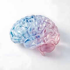 Pastel Glass Brain Concept and White Background 3D