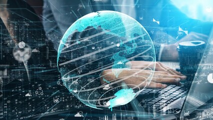 A captivating image showcasing a glowing globe overlaying a laptop, symbolizing global connectivity...