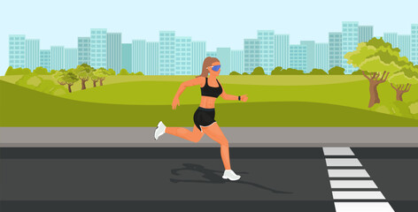 Woman running in city park for health and fitness