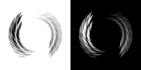 Dynamic abstract spiral sound wave rhythm lines. Circular spiral sound wave rhythm of lines. Circular futuristic abstract lines, black and white background.