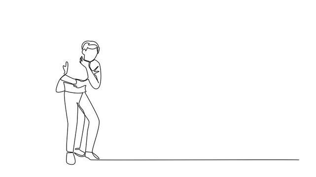 Animated self drawing of continuous one line drawing a man performs Heimlich maneuver on another man holds neck. Appropriate first aid measures. National Heimlich Maneuver Day. Full length animation