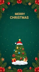 Traditional Christmas Scene with Decorated Tree and Gift Boxes 