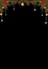Stylish Christmas Holiday Background in Black and Gold with Stars, Baubles, and Glitter Particles