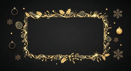 Stylish Christmas Holiday Background in Black and Gold with Stars, Baubles, and Glitter Particles
