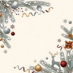 Festive Christmas Tree with Golden and Red Decorations Surrounded by Gift Boxes and Pine Cones