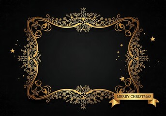 Stylish Christmas Holiday Background in Black and Gold with Stars, Baubles, and Glitter Particles
