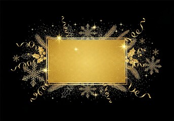 Black and Gold Christmas Border with Sparkling Decorations and Festive Light Effects