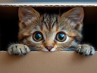 Adorable Kitten Peeking from a Box