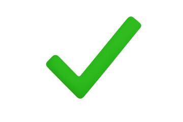 Green check mark or tick symbol for concepts like approval, success, agreement, and completion against a transparent background