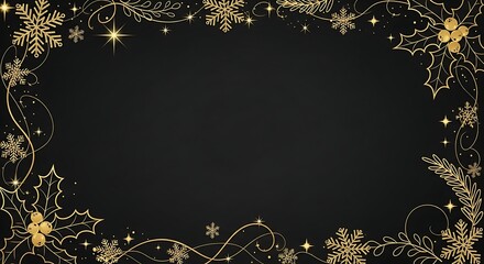 Luxury New Year and Christmas Background with Golden Snowflakes and Ornaments on Black Texture