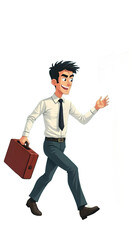 Cartoon character of a businessman running with a briefcase isolated on transparent background