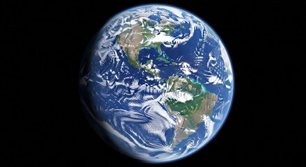 Earth viewed from space with continents and clouds visible  