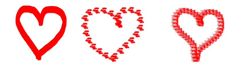 Red Hand-Drawn Heart Shapes Set on Transparent Background