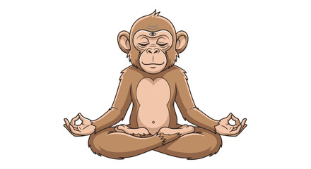Naklejka premium Find inner peace with a meditating monkey in lotus position with closed eyes and third eye, a humorous take on mindfulness and zen relaxation