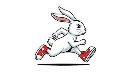 Energetic running bunny with red sneakers, perfect for athletic brand advertisements and motivational content, get this dynamic cartoon rabbit design!