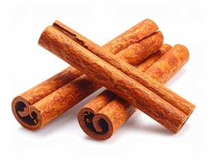 Close-up of three cinnamon sticks crossed, showcasing warm brown tones and textured surfaces
