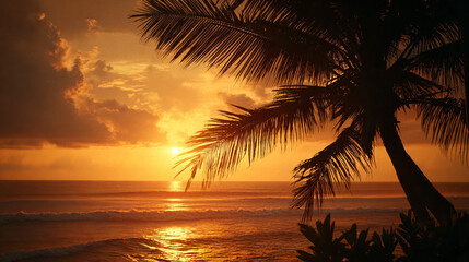 Fototapeta premium Palm Tree Silhouette at Sunset