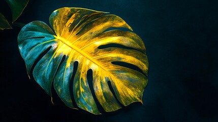 Vivid Yellow Neon Tropical Leaf Glow