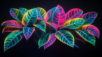 Vibrant Tropical Leaves Neon Pattern Design