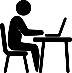 Fototapeta premium Silhouette of a person working at a desk with a laptop in a simple and minimalist style design