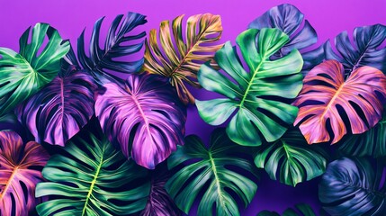 Vibrant Neon Tropical Palm Leaves Arrangement