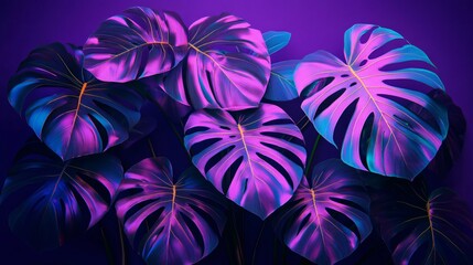 Vibrant Tropical Palm Leaves Neon Layout