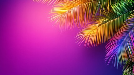 Vibrant Neon Palm Leaves Composition on Black