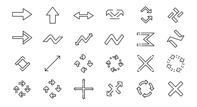 Dynamic collection of modern arrow icons representing direction, progress, and various concepts for diverse design projects