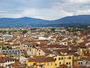 high angle view of Florence city, Italy and Tuscan hills
