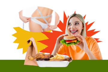 Creative artwork template sketch image collage of cuisine dinner chef calories diet young woman eat sandwich dream slim figure solve diet