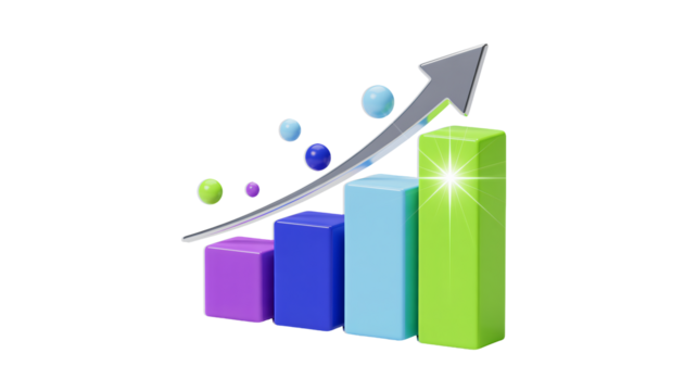 Growth chart shows business progress and trending stock market increase