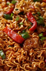Savory Noodles with Meat, Peppers, and Sauce