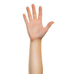Fototapeta premium Woman hand displaying five fingers, a high five gesture or number five signal on transparent background.