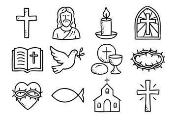 Christian doodle icon set vector illustration