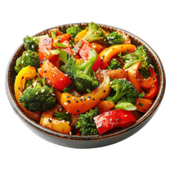 Asian Stir Fry Delight Colorful Peppers Broccoli Sesame Seeds Healthy Food Bowl Vegetarian Cuisine