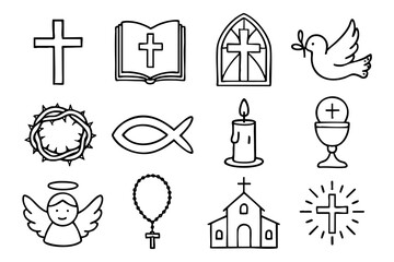 Christian doodle icon set vector illustration