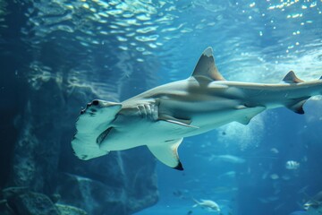 Naklejka premium Majestic hammerhead shark gracefully navigating its aquatic habitat