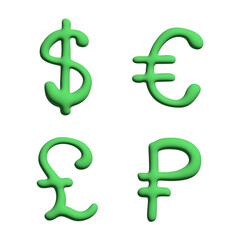 Obraz premium 3d multiple currencies symbol set Dollar euro pound ruble