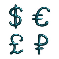 3d multiple currencies symbol set Dollar euro pound ruble