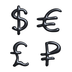 3d multiple currencies symbol set Dollar euro pound ruble