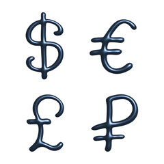 3d multiple currencies symbol set Dollar euro pound ruble