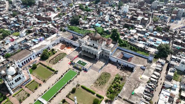 Aerial 4k shot of Chota Imambara in Husainabad, Lucknow, Uttar Pradesh, India