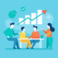 Fototapeta premium Team collaborating on business growth and strategy with charts and graphs