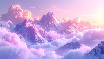 Pink And Purple Mountain Peaks Above Clouds At Sunset