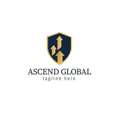 Ascend Global Logo: A sophisticated logo representing growth and global reach, featuring upward-pointing arrows enclosed within a shield, conveying a sense of security and ambition. 