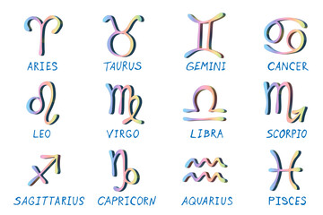 Set of 3d zodiac signs Astrology clipart Elements for design