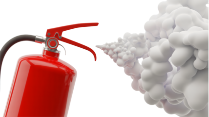 Emergency fire extinguisher spewing foam, essential safety equipment render
